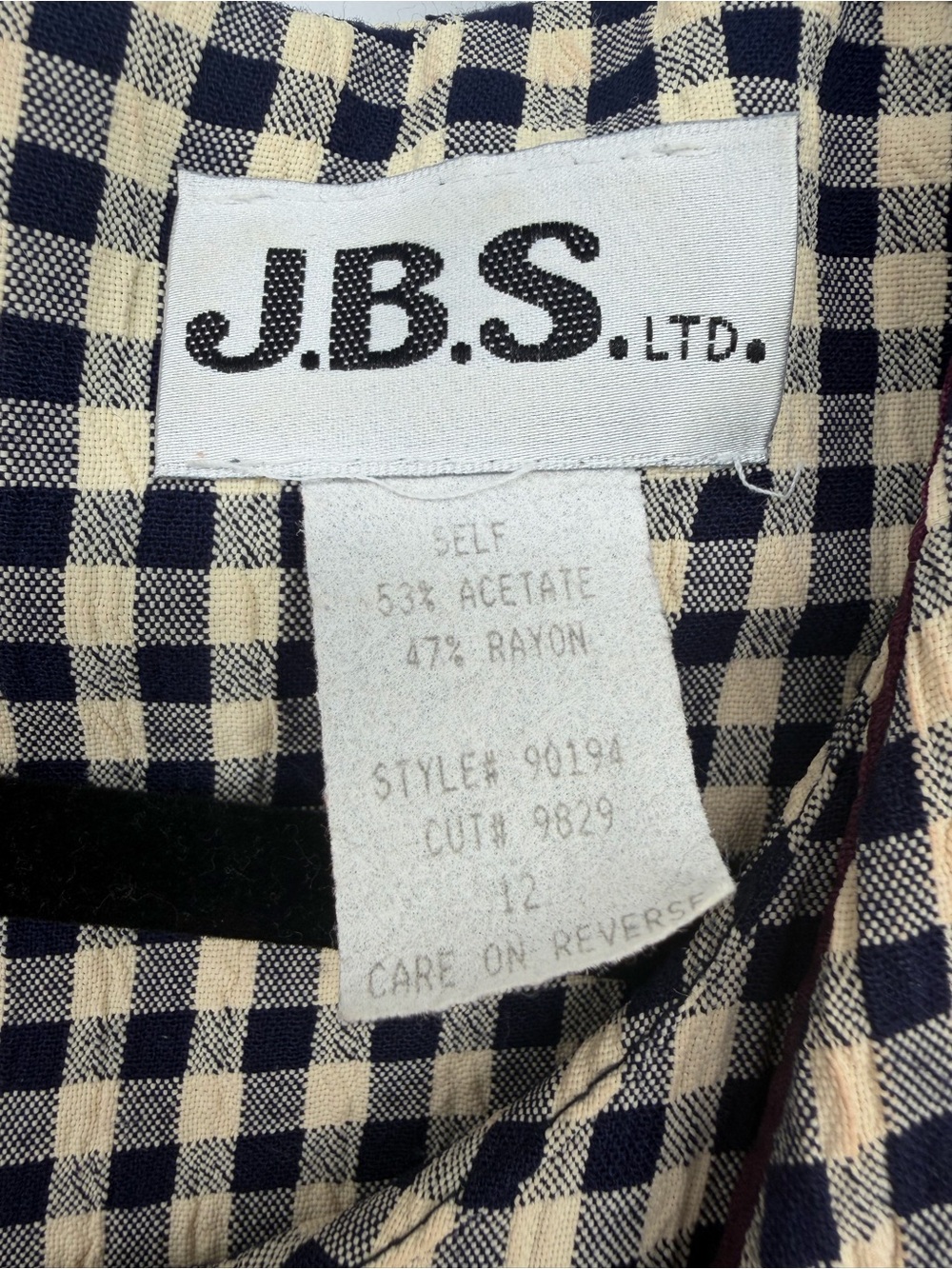 Vintage J.B.S. LTD Gingham Sailor Collar Maxi Dress Size 12 - Picture 5 of 7